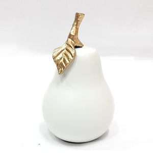 Sculpture de fruits de poire plaqué or conception de forme de feuille Sculptures verticales modernes Sculpture de décoration de la maison - Product Image 1