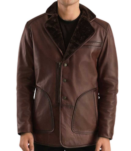 2025 vente en gros mode hommes en cuir de mouton véritable avec fausse doublure en polyester veste en cuir pour hommes vêtements d'hiver veste pour hommes - Product Image 1
