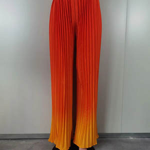 Pantalones Anchos Casuales para Mujer, con Degradado, Pliegues Sueltos, Tela Crepé Transpirable, Cintura Alta, Estilo Acampanado, Técnica Arrugada, Talla XL - Product Image 6