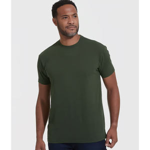 Camiseta clásica de cuello redondo relajado y cómodo para hombre, traje deportivo básico de oliva oscuro, camiseta de tacto suave para hombre - Product Image 3