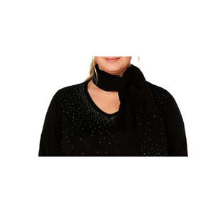 Karen Scott <b>Women's</b> Basic Casual Cardigan Embellished <b>Scarf</b> Sweater with Front Logo Breathable Warm Winter Black Small Size - Product Image 2