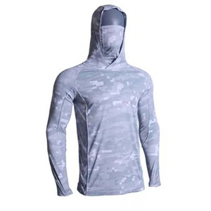 Camisas de pesca de camuflaje para hombre, Sudadera con capucha de manga larga con logotipo bordado personalizado transpirable con máscara, precio barato al por mayor - Product Image 3