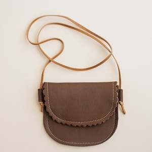 Espresso Kid's <b>Storage</b> Bag with Scallop Detail Functional Leather Design - Product Image 1