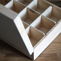 Boîte de rangement rectangulaire en bois moderne, simple, avec couvercle à charnière, vente en gros, 9 compartiments, organisateur pour thé, bijoux, multi-usages