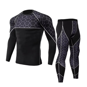Ensemble de fitness respirant en spandex/nylon pour hommes avec t-shirt et collants, motif uni, confort et flexibilité pour la salle de sport, la course à pied et le yoga - Product Image 1
