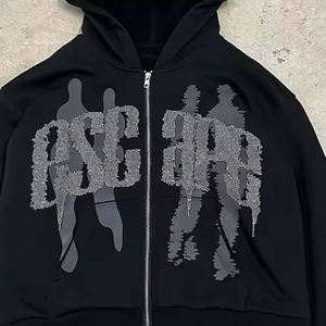 Ensemble de survêtement pour homme, streetwear d'hiver, uni, broderie usée, appliqué, de haute qualité, 100% coton, sweat-shirt à capuche et pantalon - Product Image 2