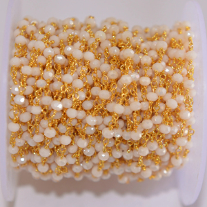Meilleure qualité plaqué or rose opale 3mm perles chapelet chaîne, fil de laiton enveloppé Rondelle chapelet chaîne pour la fabrication de bijoux - Product Image 2