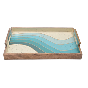 Plateau de service en bois de manguier imprimé rectangulaire attrayant en laiton AK avec poignée multicolore pour décor de cuisine/décor de table - Product Image 1