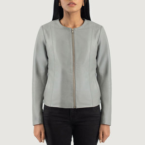 Veste en cuir pour femme, look élégant avec fermeture éclair, personnalisée, coupe ajustée, veste de motard en simili cuir, 2026 - Product Image 3