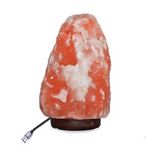 USB Lámpara de sal del Himalaya Cristal natural Roca Luz de noche Base de madera Hogar Dormitorio Oficina Decoración - Product Image 1