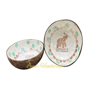 Mini ensemble de vaisselle en laque de noix de coco peinte à la main et légère aux couleurs personnalisables du Vietnam comprenant des bols et une cuillère - Product Image 4