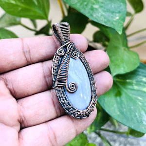 จี้สร้อยคอ DIY สำหรับห้อยคอ,จี้อัญมณีสีฟ้าธรรมชาติทำจากลวดทองแดง - Product Image 2