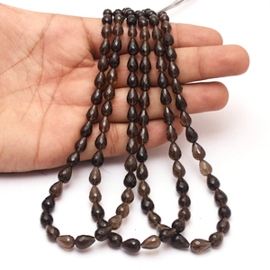 Cuarzo ahumado natural AAA 5x8mm-7x10mm Briolette en forma de lágrima | Hilo de 16 "| Cuentas de piedras preciosas semipreciosas, gotas sueltas facetadas para joyería - Product Image 3
