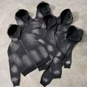 Ensemble sweat-shirt et pantalon de survêtement pour homme, streetwear, polyester/coton, décontracté, délavé à l'acide, fermeture éclair intégrale, poids lourd, extensible dans les quatre sens - Product Image 6