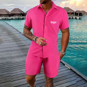 Ensemble deux pièces d'été décontracté pour hommes, coupe ample, short et chemise imprimés en 3D à fleurs, tissu éponge respirant, logo personnalisé et confortable, OEM - Product Image 6