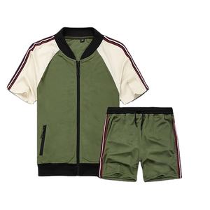 Vêtements décontractés pour hommes Vêtements de sport pour hommes Patchwork Zipper Loose Tracksuit Jogger Short Sleeve Golf wear Tshirt Shorts Sets - Product Image 4