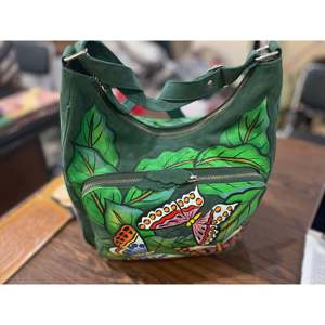 Genuine Cowhide Leather Tote <b>Bag</b> for Ladies Hand Painted <b>Baby</b> Weekender Handbag Softness Hardness LB - Product Image 3