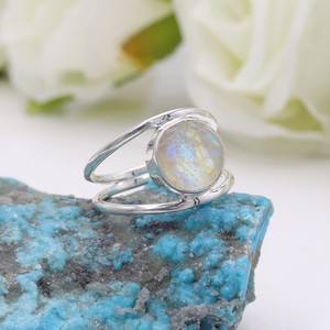 Sólido 925 plata esterlina plateado Natural Arco Iris piedra lunar banda bisel ajuste 7x9mm anillo hecho a mano joyería de moda para mujeres - Product Image 6