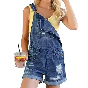 Tùy Chỉnh Lỏng Ngắn Denim Quần Áo Phụ Nữ Jumpsuit Thời Trang Playsuit Rửa Màu Xanh Quần Jean Quần Áo Cho Phụ Nữ