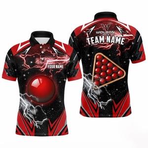 เสื้อสนุกเกอร์แบบสั้นสำหรับมืออาชีพ ยูนิเซ็กซ์ พิมพ์ลายดิจิทัล ผ้าโพลีเอสเตอร์ ระบายความชื้น แห้งเร็ว สำหรับทีมสนุกเกอร์ บิลเลียด - Product Image 1