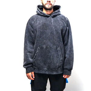 Sudadera con Capucha para Hombre, 100% Algodón, 400 GSM, Peso Pesado, Desgastada, Transpirable, de Secado Rápido, Negra, Lavada al Ácido, Estilo Vintage - Product Image 1