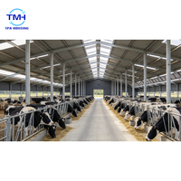 Bâtiments d'élevage préfabriqués résistants au vent et aux intempéries, à structure en acier anticorrosion, pour abris de vaches