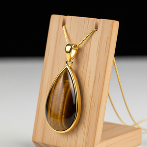 Personnalisable 925 Sterling Silver Dainty Chain 18K Or Forme Ronde Pendentif Bohème Naturel Oeil De Tigre Guérison Cristal De Mode - Product Image 2