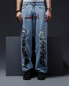 Nuevos Parches Bordados Personalizados, Pantalones de Lona Transpirable, Lavado Claro, Corte Recto, Cintura Alta, Ajuste Regular, Estilo Vintage, Ecológicos - Product Image 1