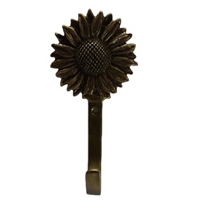 Antique Brass Sunflower <b>Wall</b> Hook Decorative Floral Metal Hanger Heavy Duty Key <b>Clothes</b> Towel Single Screw <b>Mount</b> Hook. - Product Image 1
