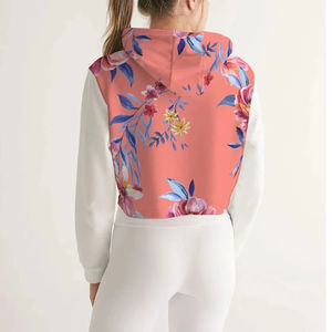 Top corto con logotipo impreso personalizado para mujer, ropa de calle de Otoño de nuevo diseño de alta calidad con logotipo frontal, sudaderas con capucha con hombros caídos - Product Image 2