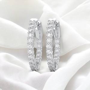 Simple Diamond Elegance 1.00Ct Round Lab Grown Diamond In Out Hoop Boucles d'oreilles en argent sterling Vente en gros OEM - Product Image 3