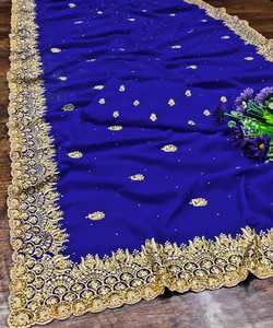 Saree-Blusa sexy sin costuras para mujer, ropa de trabajo de color azul oscuro, bordado pesado, para boda, Ropa Étnica - Product Image 2