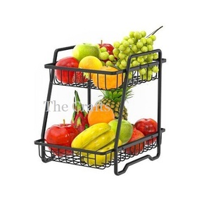 Panier à fruits et légumes à deux niveaux en fer de couleur noire, qualité exclusive, panier à fruits et légumes à prix abordable - Product Image 3