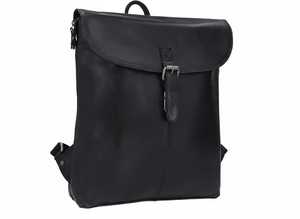 Mochila de Cuero Genuino Negra para Hombre y Mujer, Estilo Vintage, para Portátil, Viajes, Universidad, Escuela, Casual, con Solapa - Product Image 3