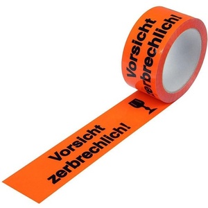 Ruban adhésif de bureau - Ruban d'avertissement fragile orange fluorescent 50 mm x 66 m 52 épaisseurs en PP, lot de 12 - Product Image 1