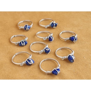 Stylish Silver Plated Fashion <b>Ring</b> with Blue Stone and Wire Wrap Design for Resale - Product Image 2