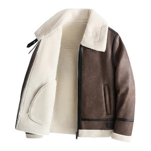 Veste en cuir de mouton à col montant pour hommes de luxe fabriquée en usine High Street New Warm Coat Custom Artificial Fur Wool Design - Product Image 6