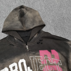 Sweat à capuche pour homme surdimensionné et ample, avec broderie, impression sérigraphique, lettres, délavage à l'acide, peinture en aérosol, effet délavé - Product Image 5