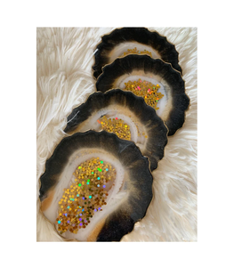 Vente en gros de sous-verres ronds en résine époxy antidérapants pour la conception de fleurs pour la gravure de boissons en ardoise en vrac - Product Image 4