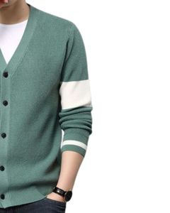 Suéter Cárdigan de Punto con Cuello en V y Mangas a Rayas Blancas y Verde Menta, con Cierre de Botones, Tejido Suave al Tacto de Algodón, Estilo Casual - Product Image 3