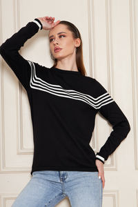 Blouse en tricot rayée à col rond et manches longues pour femme, confortable et élégante, respirante, de haute qualité, service OEM - Product Image 3