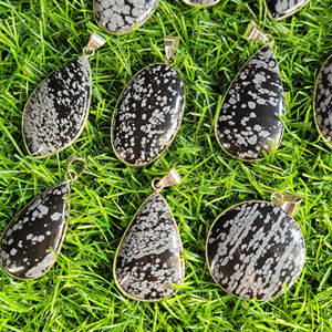 Copo de nieve obsidiana cabujón obsidiana piedra preciosa cabujón colgante plata Metal colgante precio barato cabujón - Product Image 2