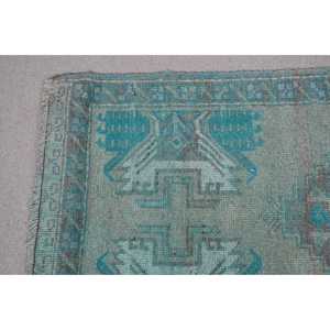 Alfombra Turca Vintage de Lana Azul, 1,7x3,6 pies (51x111 cm) - Product Image 4