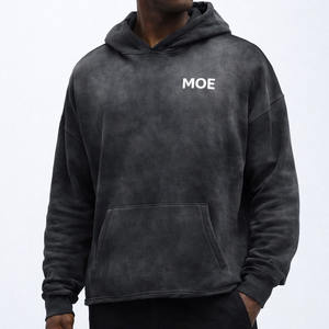Sweat à capuche surdimensionné en molleton de coton noir vintage avec logo personnalisé pour homme, épaules tombantes, pull streetwear, vente en gros OEM - Product Image 1