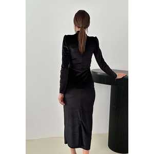 Robe de soirée en velours noir scintillant en gros - Product Image 6