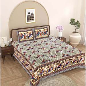 Super <b>King</b> <b>Size</b> 240 TC Cotton Bedsheet with Blue & Red Ethnic Motifs and 2 Pillow Covers (SHKV1071) - Product Image 1