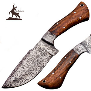OEM Customizable Damascus Steel Skinner <b>Knife</b> Handmade Rose Wood Handle <b>Twisted</b> Pattern Leather Sheath for EDC - Product Image 1