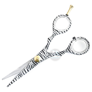 Tijeras afiladas de belleza de 5,0 pulgadas con patrón de cebra único Mango de acero inoxidable Hoja recta para profesionales - Product Image 5