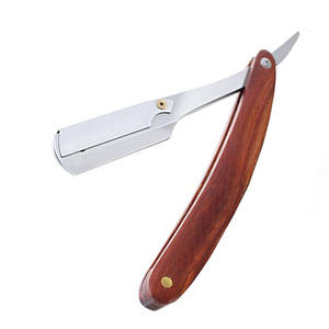 Rasoirs de coiffeur de qualité supérieure manche en bois rasoir de rasage en acier inoxydable à bord droit avec pochette en cuir - Product Image 3