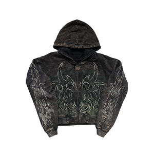 เสื้อฮู้ดแขนยาวโชว์ไหล่สำหรับผู้ชาย2025เสื้อสวมหัวเสื้อฮู้ดผ้าซักกรดดีไซน์พลอยเทียมออกแบบได้ตามต้องการโลโก้ - Product Image 1